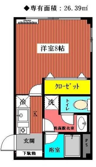 ヨシワガーデンII(1K/1階)の間取り写真