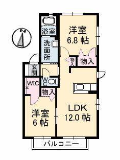 グランマスト府中本町B棟(2LDK/1階)の間取り写真