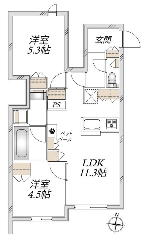 マリスタ大門(2LDK/1階)の間取り写真