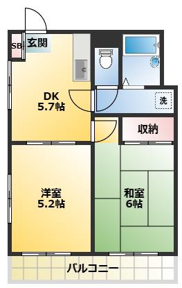 グランデューク西大井(2DK/3階)の間取り写真