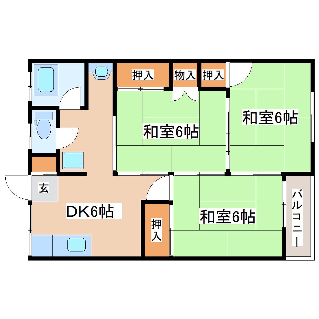 ケーアイハイム(3DK/2階)の間取り写真