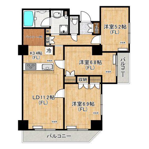 EVERGREEN(3LDK/6階)の間取り写真