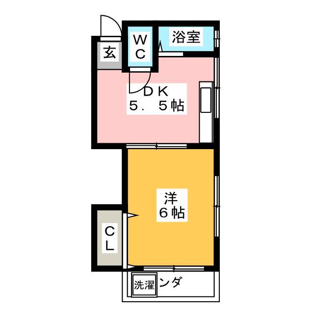コーポユタカ(1DK/2階)の間取り写真