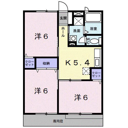 レスポワールII(3DK/1階)の間取り写真