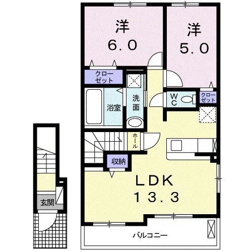 フィオーレ カサブランカ(2LDK/2階)の間取り写真