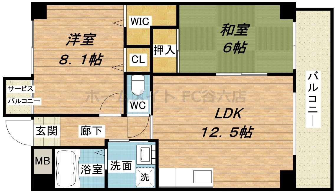 ハイシュタイン堀江(2LDK/6階)の間取り写真