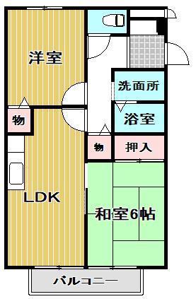 ハイツサンライフ郡家(2LDK/2階)の間取り写真
