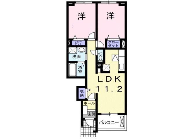 クリザンテームII(2LDK/1階)の間取り写真