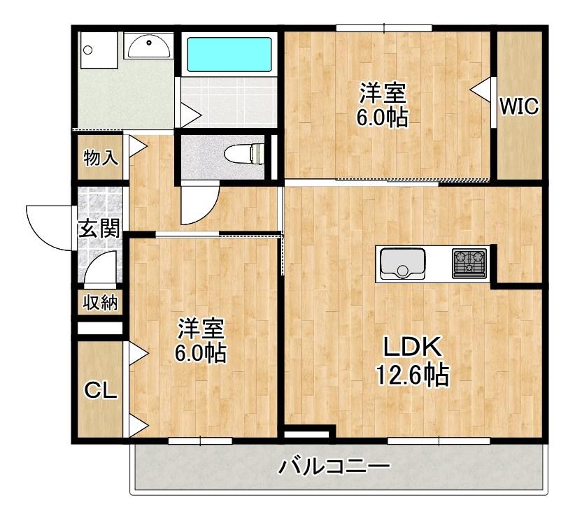 D-ROOM勝部3丁目(2LDK/2階)の間取り写真
