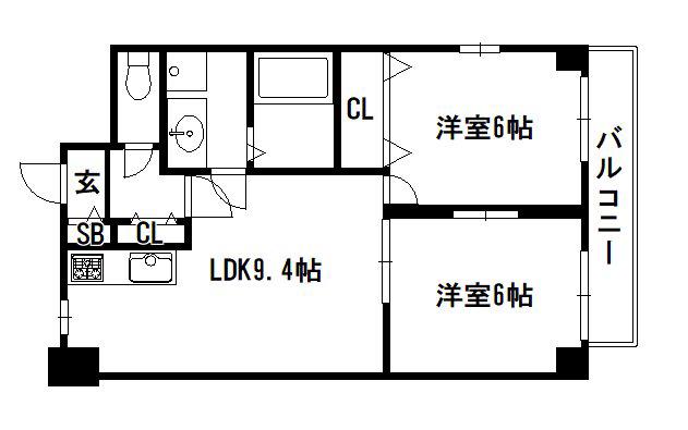 クレアール弐番館(2LDK/4階)の間取り写真