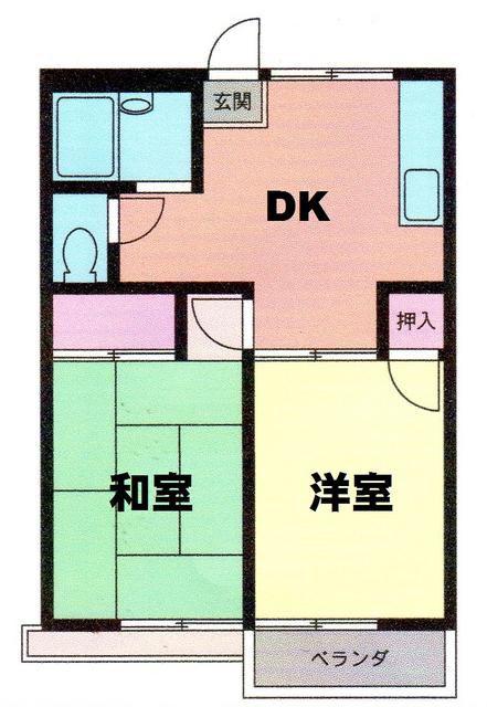 ユニオンハウス笠間(2DK/2階)の間取り写真
