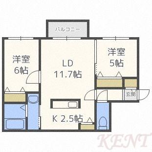 RTL 西町(2LDK/2階)の間取り写真