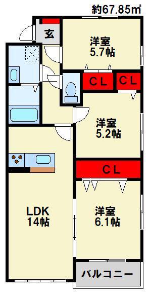 カームテラス(3LDK/3階)の間取り写真