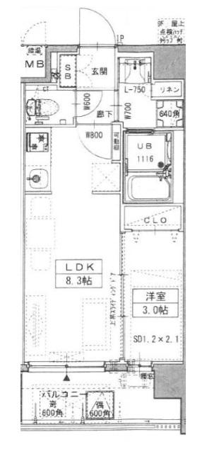 ライフフィールド北梅田 クラルス(1LDK/8階)の間取り写真