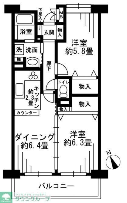 ベルウッド一之江(2DK/4階)の間取り写真