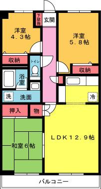 シュロス湘南(3LDK/3階)の間取り写真