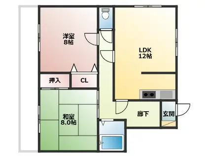 ハイム城山5(2LDK/2階)の間取り写真