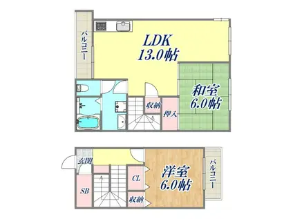 夙川ビューハイツ(2LDK/5階)の間取り写真