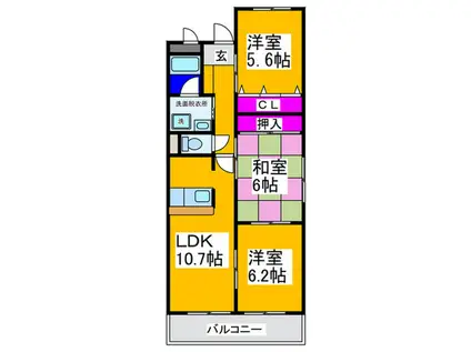 ツインコートアサオA(3LDK/3階)の間取り写真
