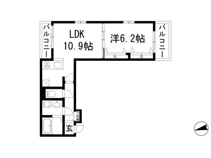 エクラ宝塚(1LDK/2階)の間取り写真