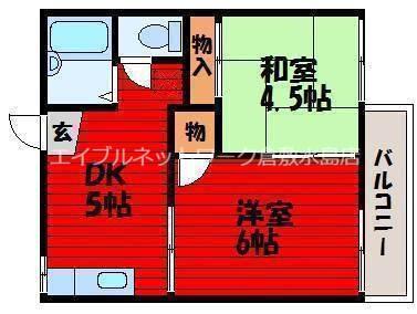コーポ則武B棟(2DK/2階)の間取り写真