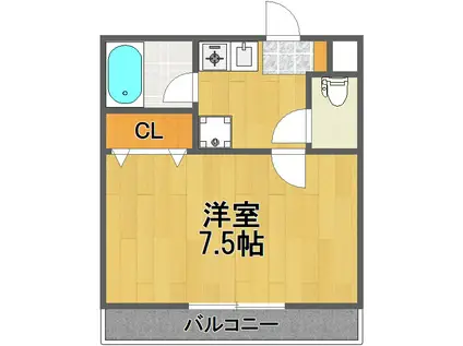 ＪＲ青梅線 福生駅 徒歩3分 3階建 築20年(1K/3階)の間取り写真