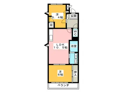 ファインパーク薬師B棟(2LDK/4階)の間取り写真