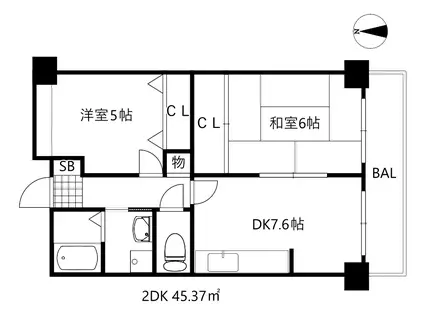 パールハイツ荒田(2DK/1階)の間取り写真