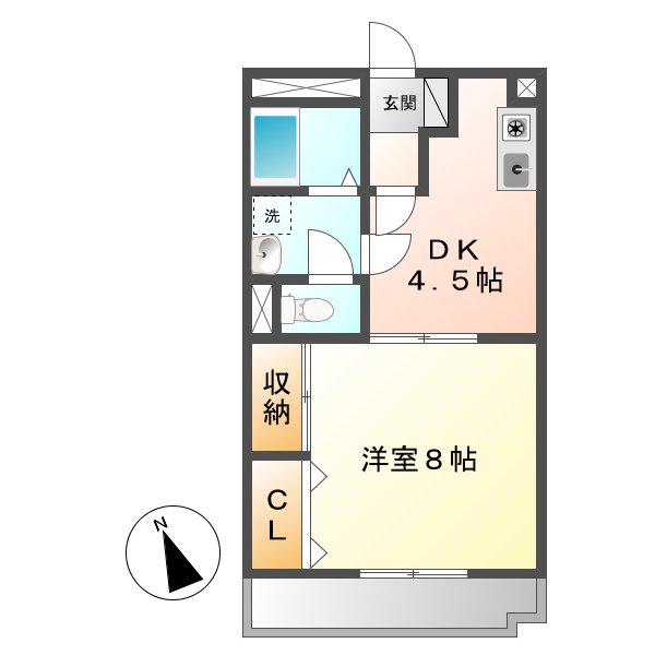 グランパス21(1DK/4階)の間取り写真