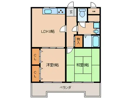 鎮西ビル(2DK/4階)の間取り写真