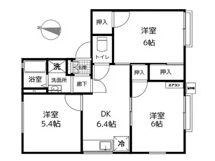 ウィンディガーデンC(3DK/1階)の間取り写真