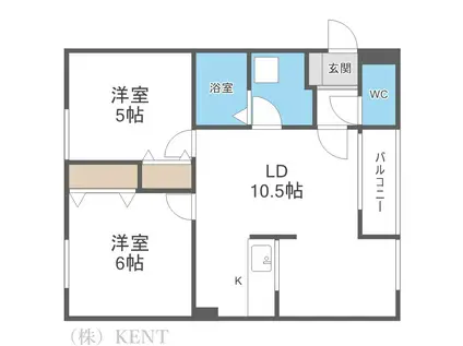 ウエストHILLS西野(2LDK/2階)の間取り写真