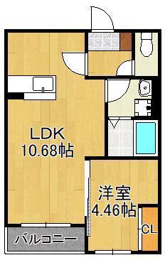 BRAVE BASE三萩野(1LDK/1階)の間取り写真