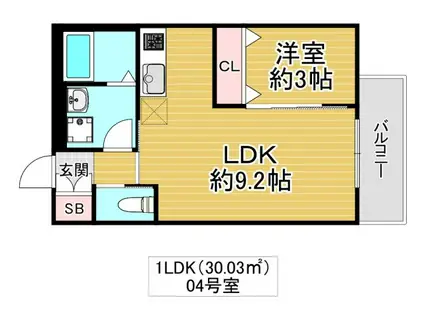 ル・レーヴ今津サウス(1LDK/3階)の間取り写真