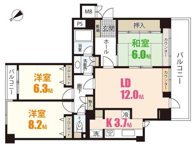 ヒルズステージI番館(3LDK/8階)の間取り写真