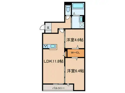 RIKO塚口(2LDK/1階)の間取り写真