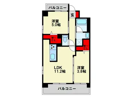 コンダクトレジデンスSANGAMORI(2LDK/5階)の間取り写真