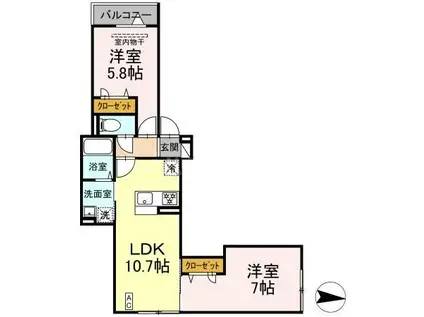 アンソレイエII(2LDK/2階)の間取り写真