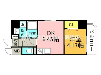 アートレジデンス上町(1DK/4階)の間取り写真