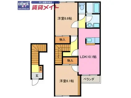 オルテンシア アソ(2LDK/2階)の間取り写真