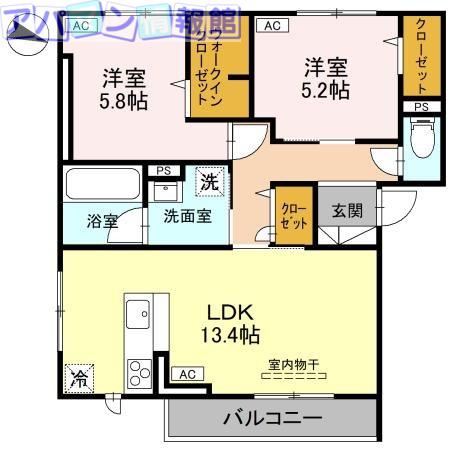 プリュニエ(2LDK/2階)の間取り写真
