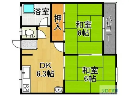 茶谷マンション(2DK/3階)の間取り写真