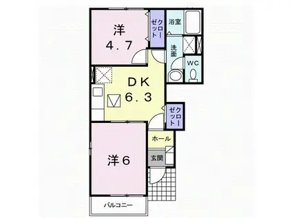 サニーPIAZZA(2DK/1階)の間取り写真