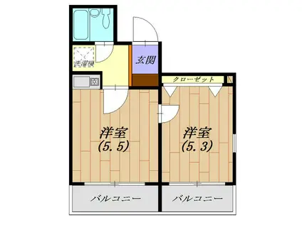 グラマシー若林(1DK/2階)の間取り写真