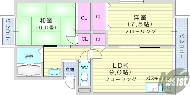 セジュール大町(2LDK/1階)の間取り写真
