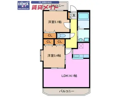 フェリーチェ(2LDK/5階)の間取り写真