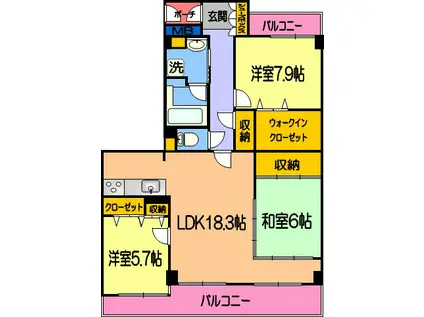 ゆとりす長嶺1棟(3LDK/3階)の間取り写真