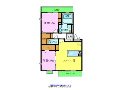 クレッセント・スクエアⅡ(2LDK/3階)の間取り写真