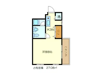 ビエンベニドミカサオカモト(1K/3階)の間取り写真