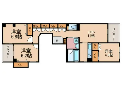 リベラ二条東洞院(3LDK/2階)の間取り写真